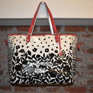 Brighton Coated Canvas Black/White/Coral Tote